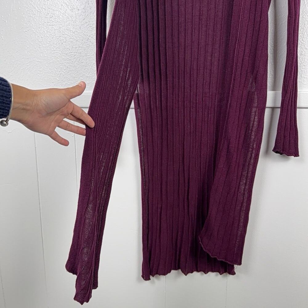 Free People Ribbed Longline Duster Cardigan S Linen Blend Plum Purple - Picture 7 of 9